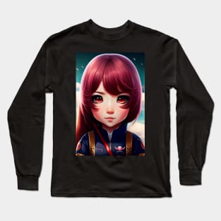 Anime Girl with lovely chibi eyes Long Sleeve T-Shirt